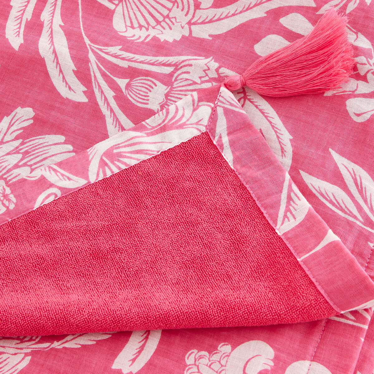Fouta XL, imprimé floral, doublée en éponge, LINDA imprimé fond rose, LA REDOUTE INTERIEURS