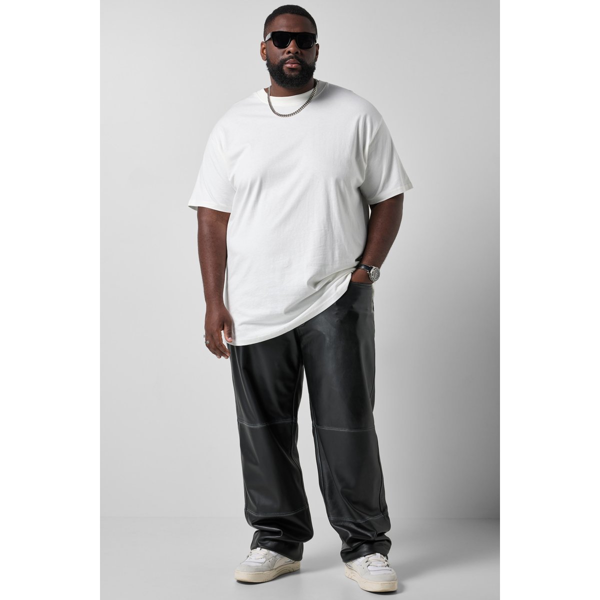 Pantalon en cuir, coupe Baggy Fit noir, STHUGE