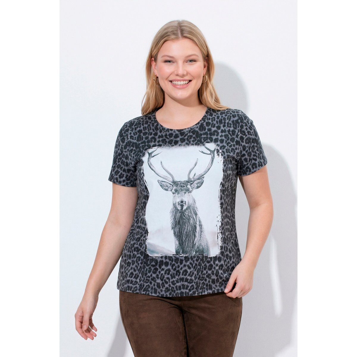 T-shirt motif léopard avec cerf noir, ULLA POPKEN