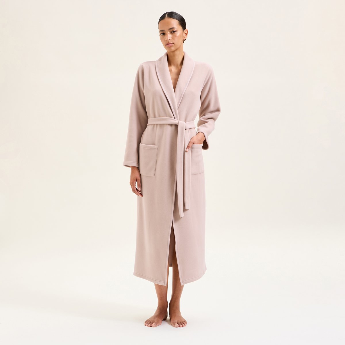 Robe de chambre col châle en polaire NINON beige, LAURENCE TAVERNIER