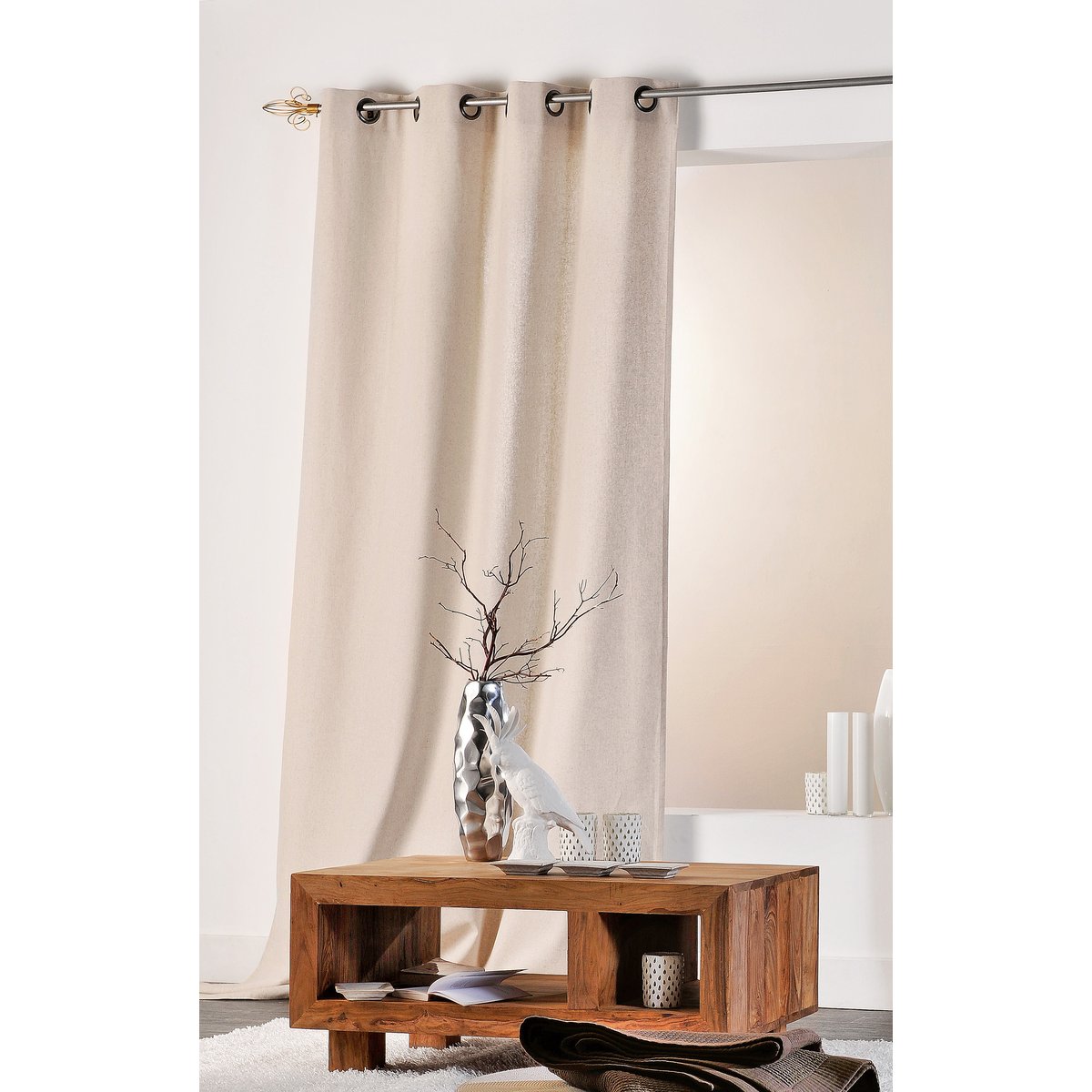 Rideau en Coton et Lin Uni XXL beige, LINDER