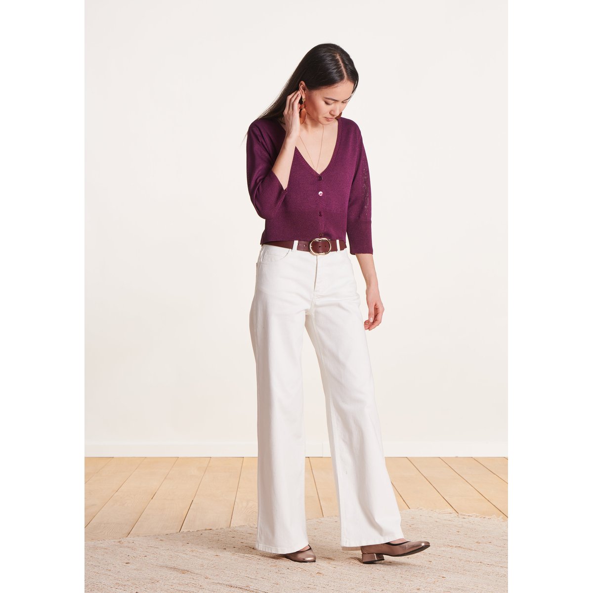 Ceinture en cuir boucle fantaisie aubergine, LA FEE MARABOUTEE