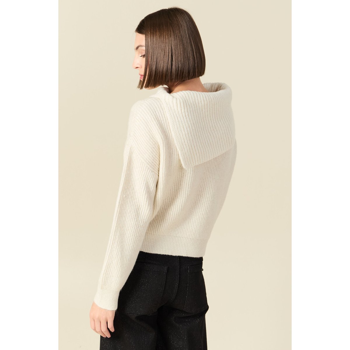 Pull ajouré manches longues bardot ecru, BONOBO
