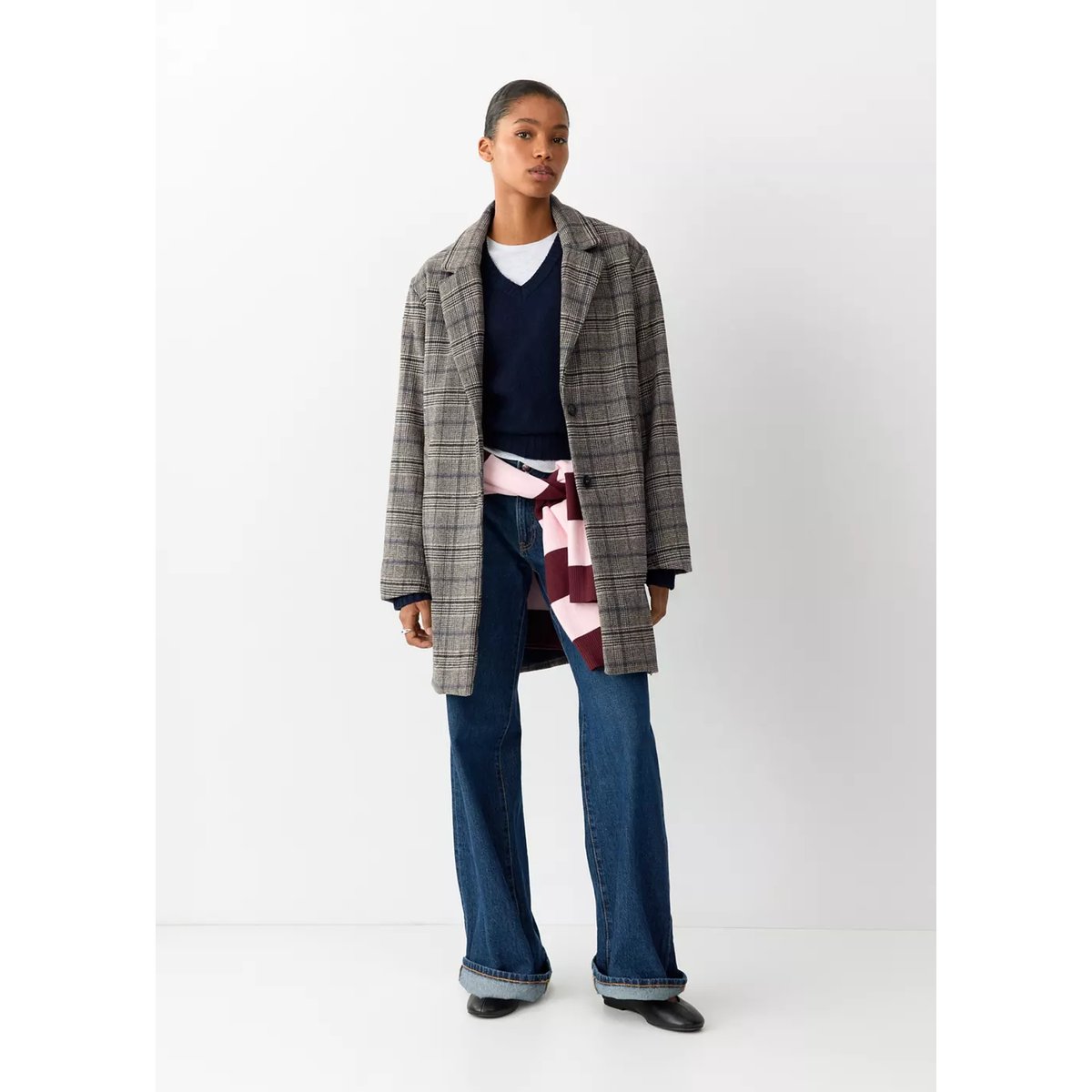 Manteau en drap de laine à carreaux gris, MANGO TEEN