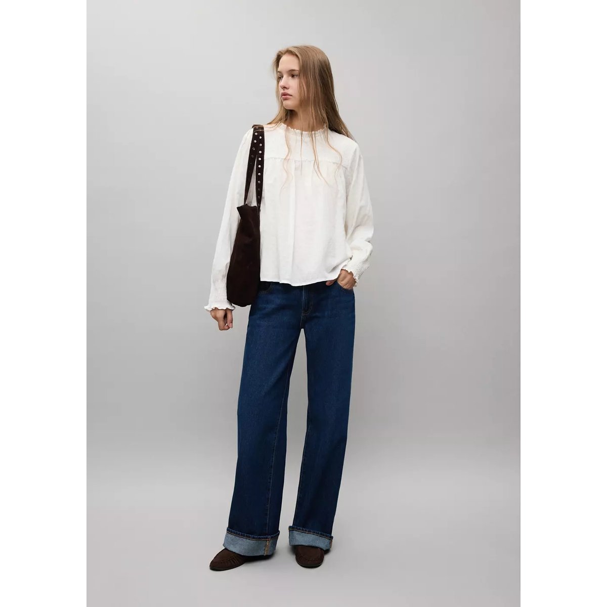 Blouse en coton nid d’abeille blanc cassé, MANGO TEEN