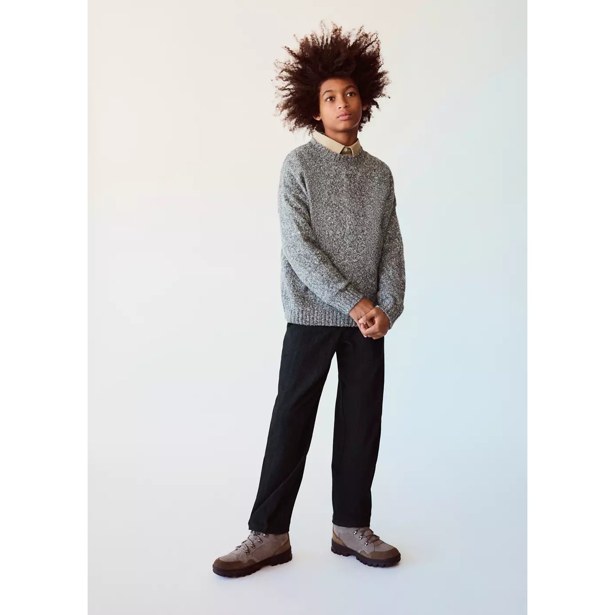 Pull-over chiné col rond gris chiné moyen, MANGO KIDS