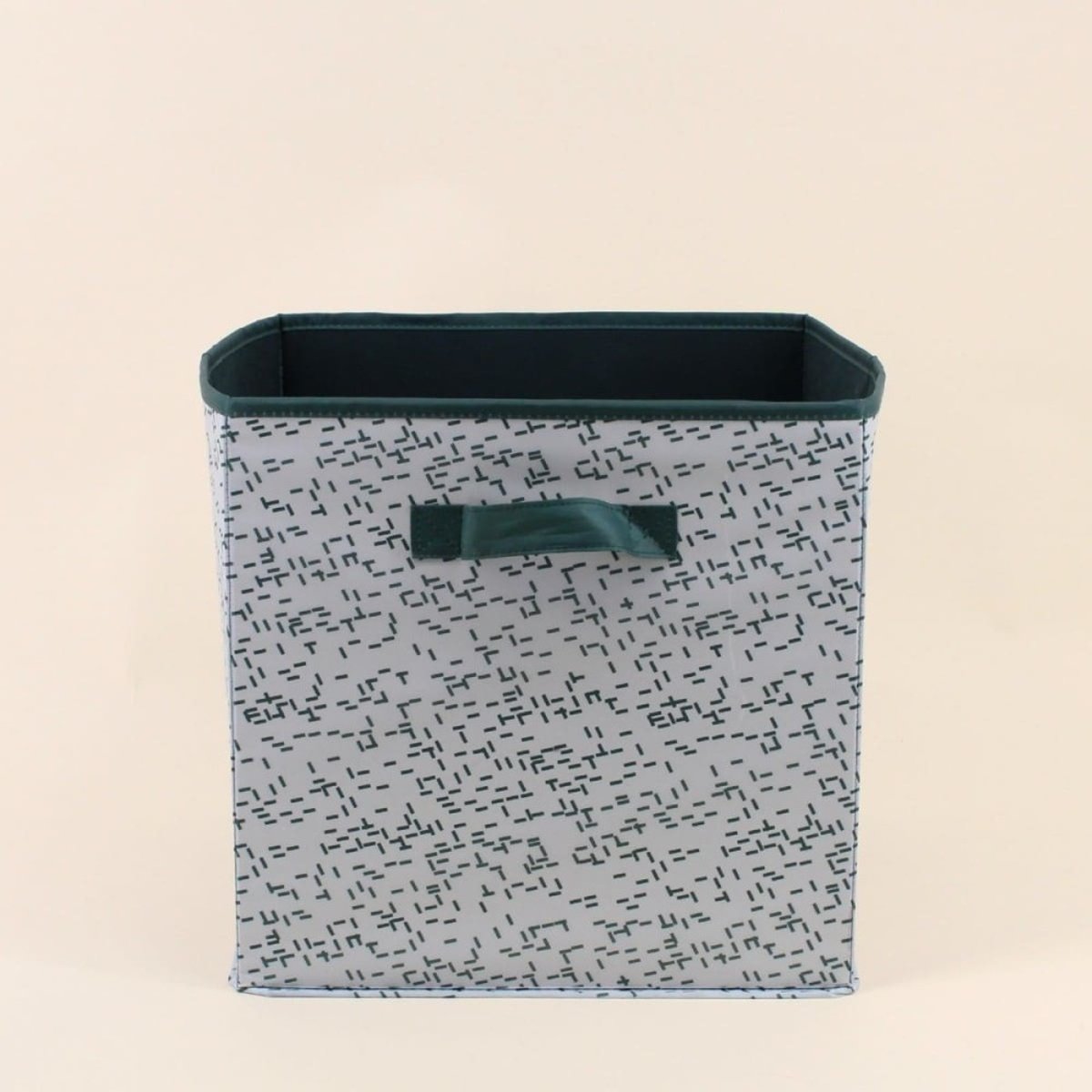 Cube de rangement en tissu blanc imprimé vert 31cm blanc, ORNAMI