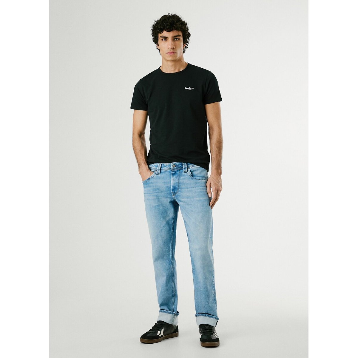 Camiseta de cuello redondo stretch Original Basic negro, PEPE JEANS