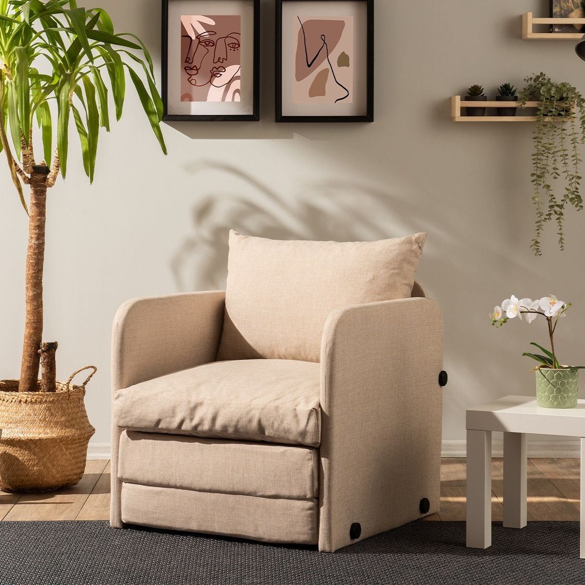 Fauteuil convertible en lin - LUZ beige lin, HOMIFAB