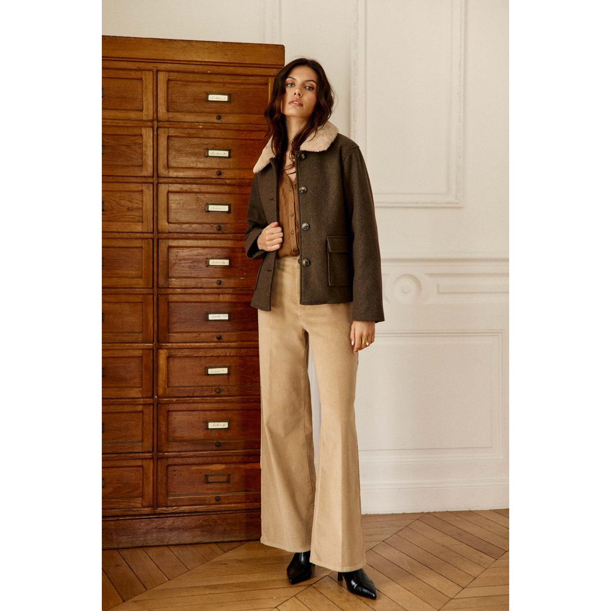 Manteau col amovible uni NATTIE 16-marron, LA PETITE ETOILE