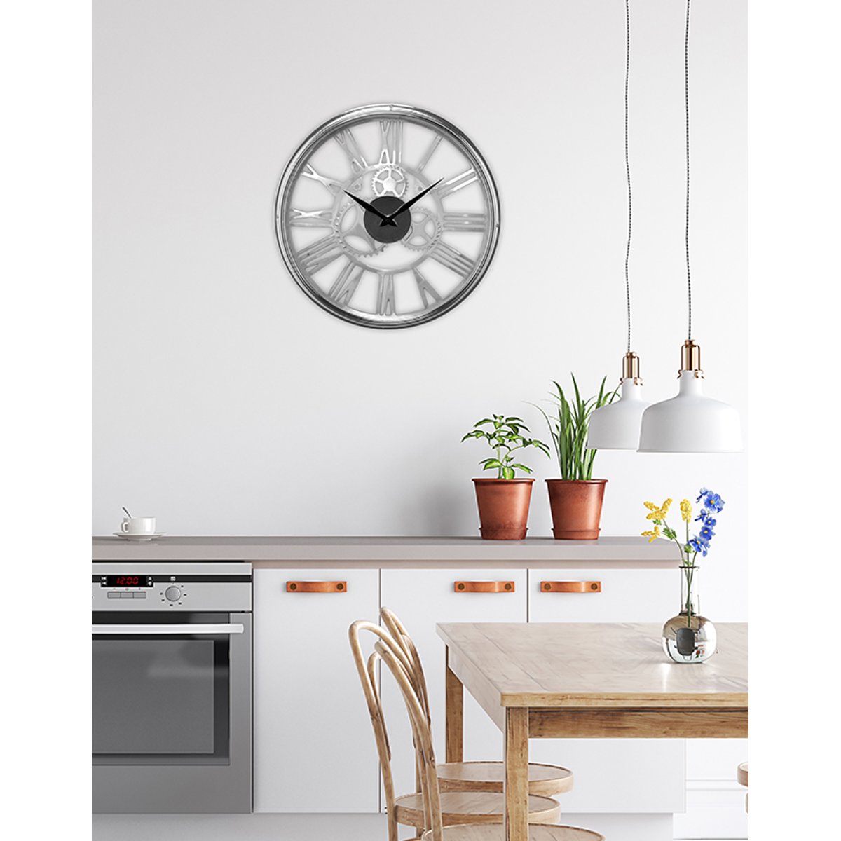 Horloge ronde sans fond mécanisme apparent 45cm argent, EMDE
