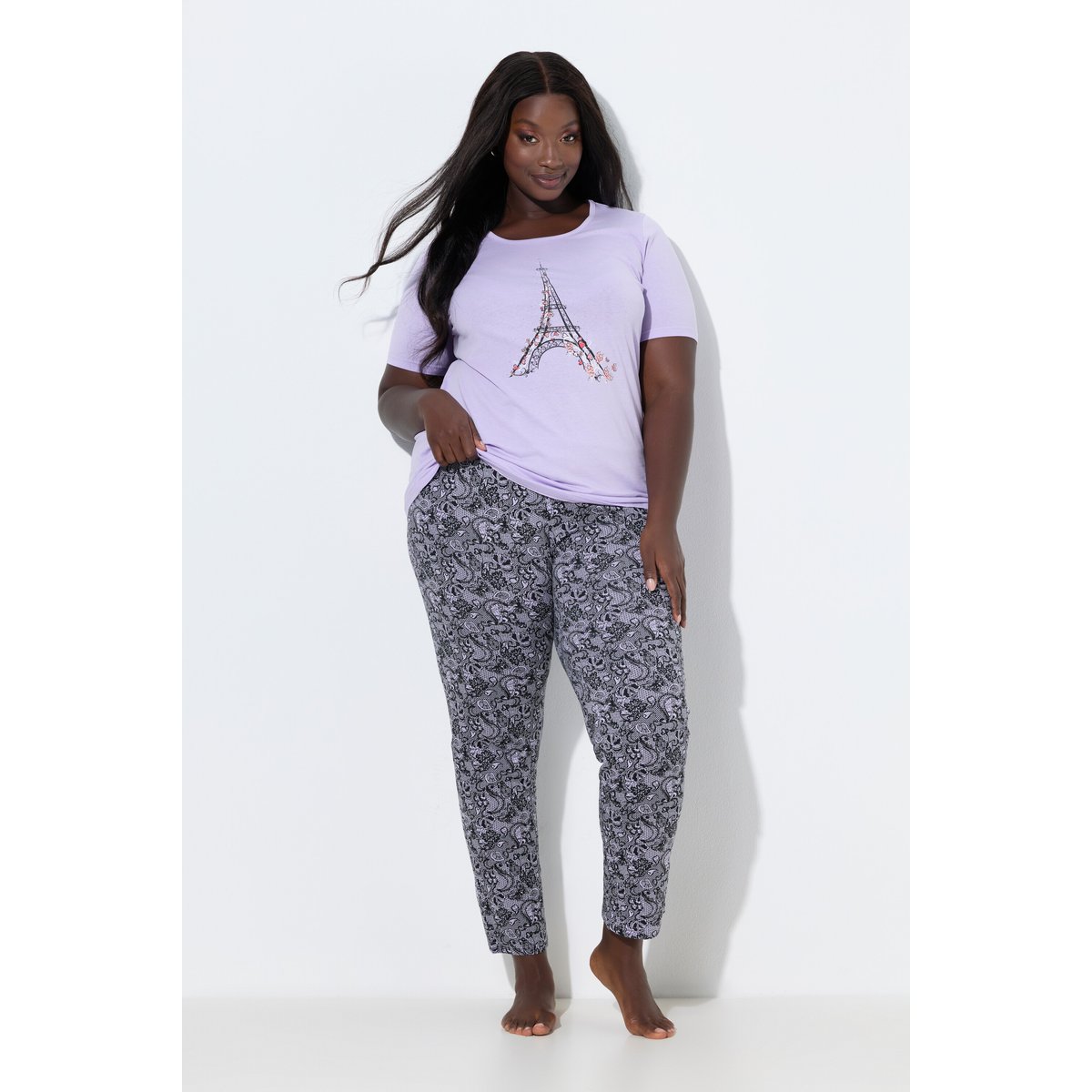 T-shirt motif Tour Eiffel et petits strass lavande tendre, ULLA POPKEN