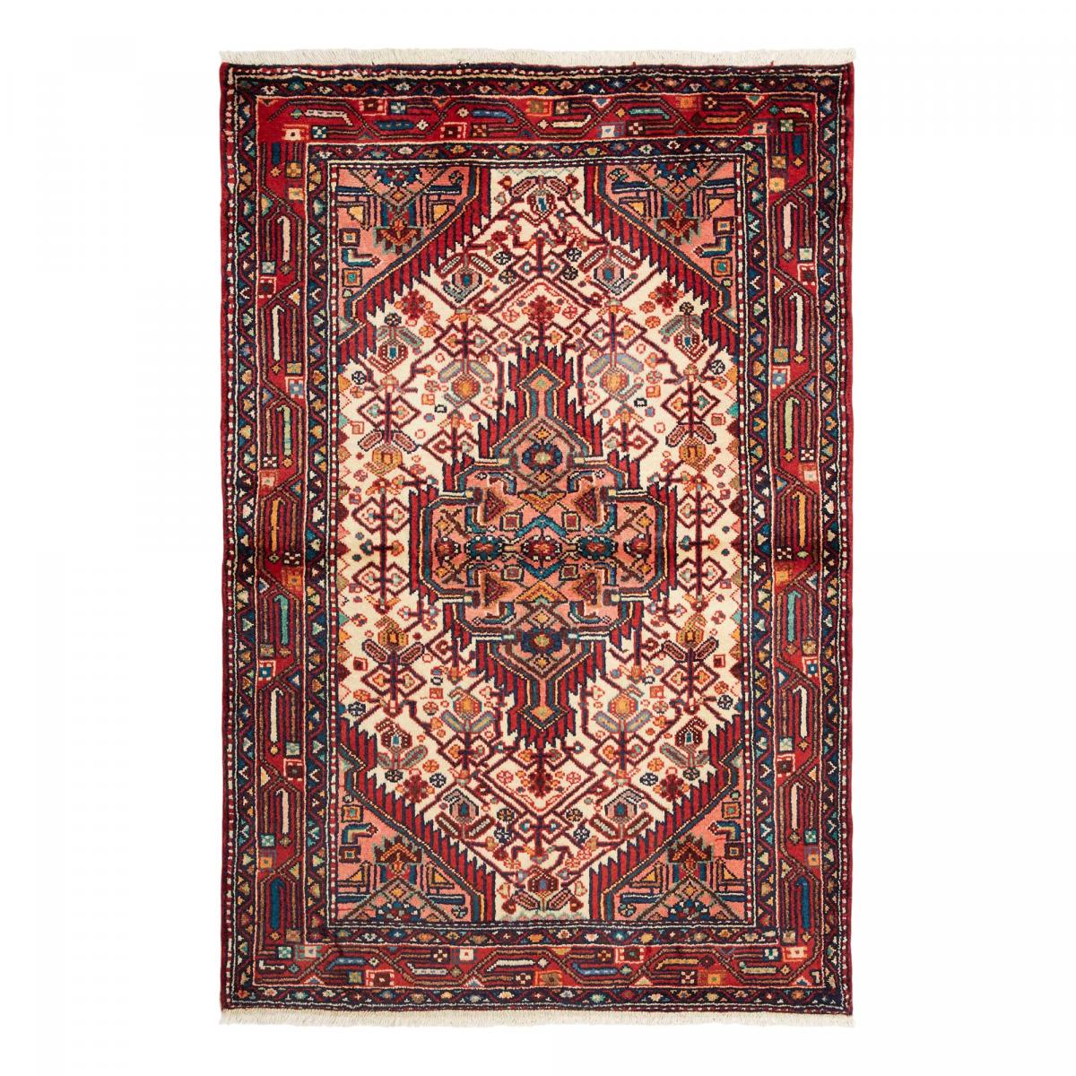 Tapis d'orient au motif oriental, noué main, HAMADAN 15 rouge, bleu, crème, UN AMOUR DE TAPIS