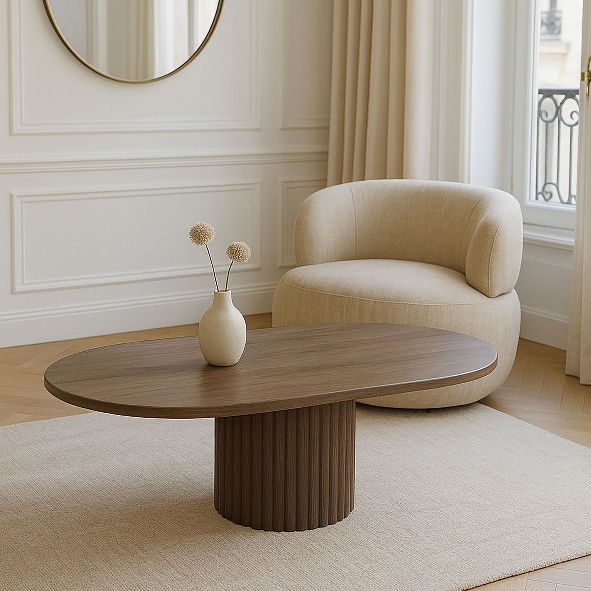 Table basse ovale en bois de noyer, SIERRA naturel, NOW'S HOME