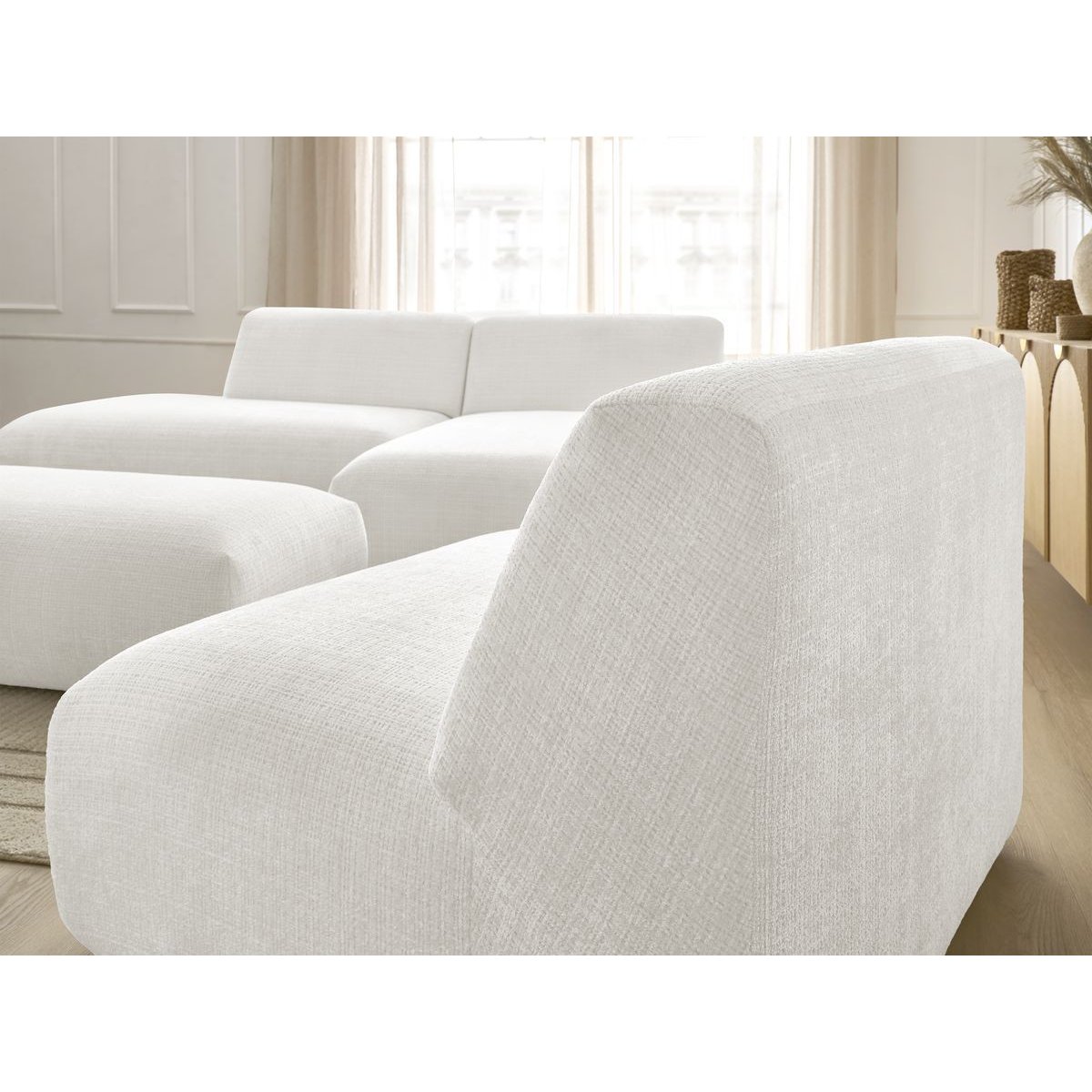 Canapé modulable 5 places en tissu texturé, SIRIUS blanc, BOBOCHIC