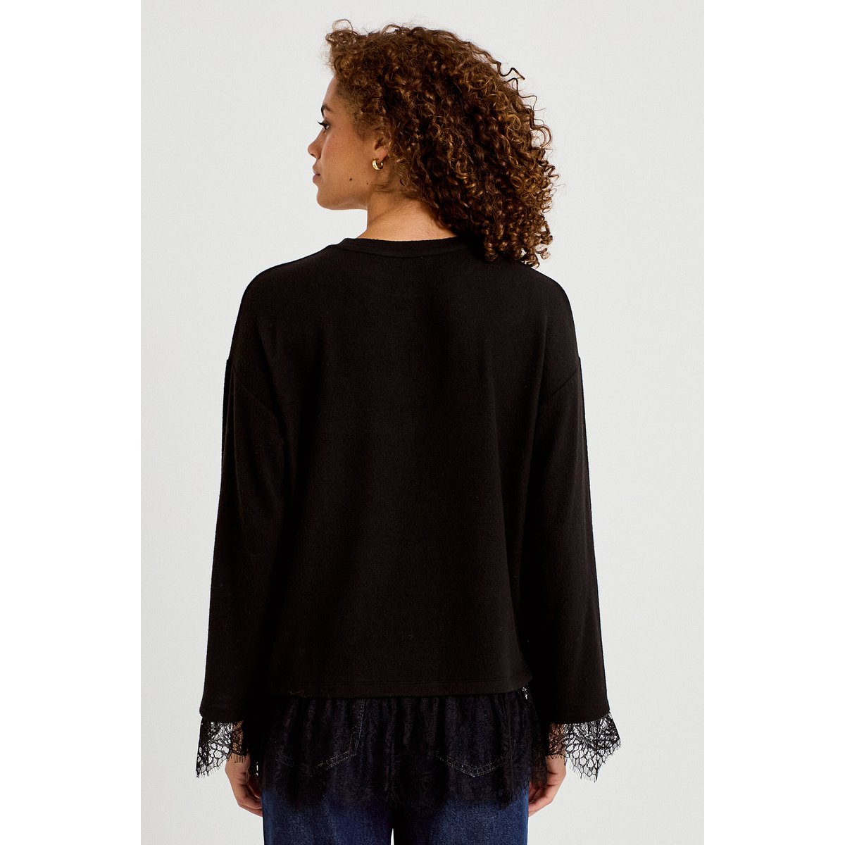 T-shirt manches longues avec dentelle noir, CACHE CACHE