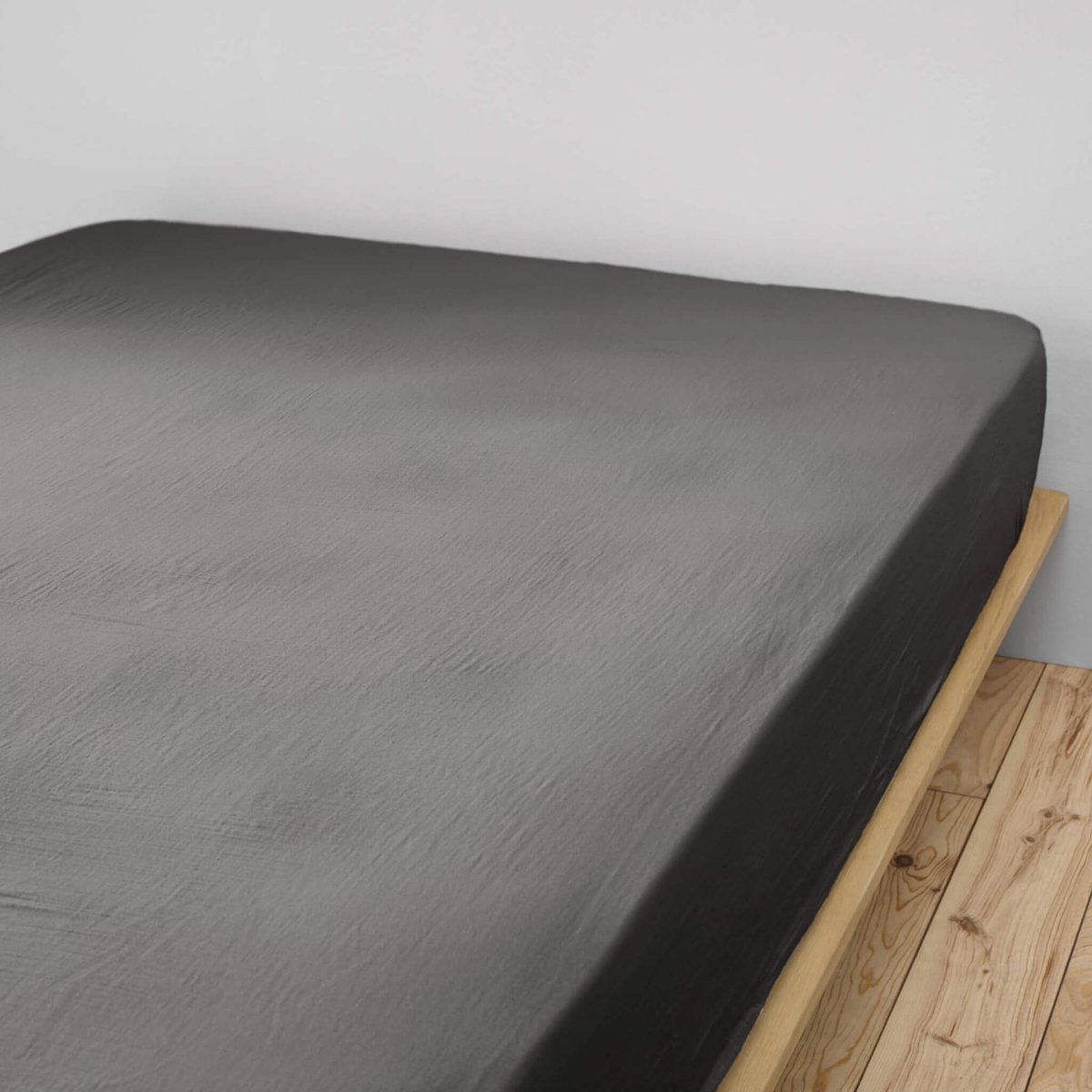 Drap housse double gaze de coton anthracite, TERRE DE NUIT