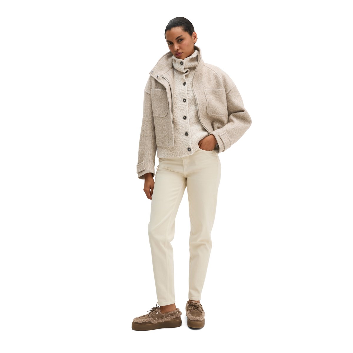 Veste d'extérieur courte en laine bouillie mélangée beige, MARC O'POLO