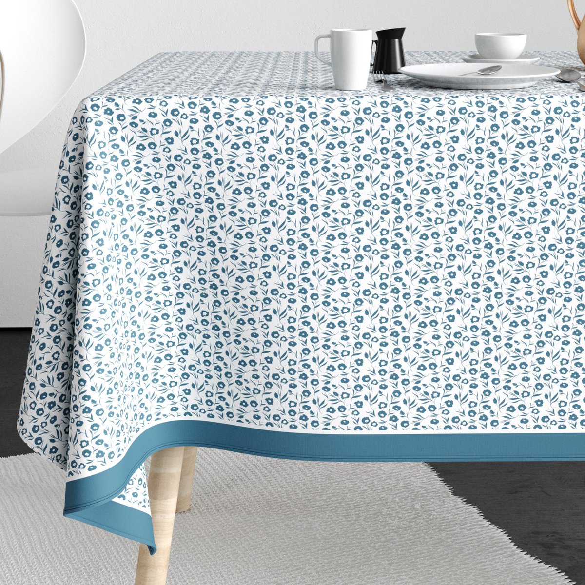 Nappe rectangulaire anti tache Coton Fleurs Des Champs Bleu bleu, EDEN