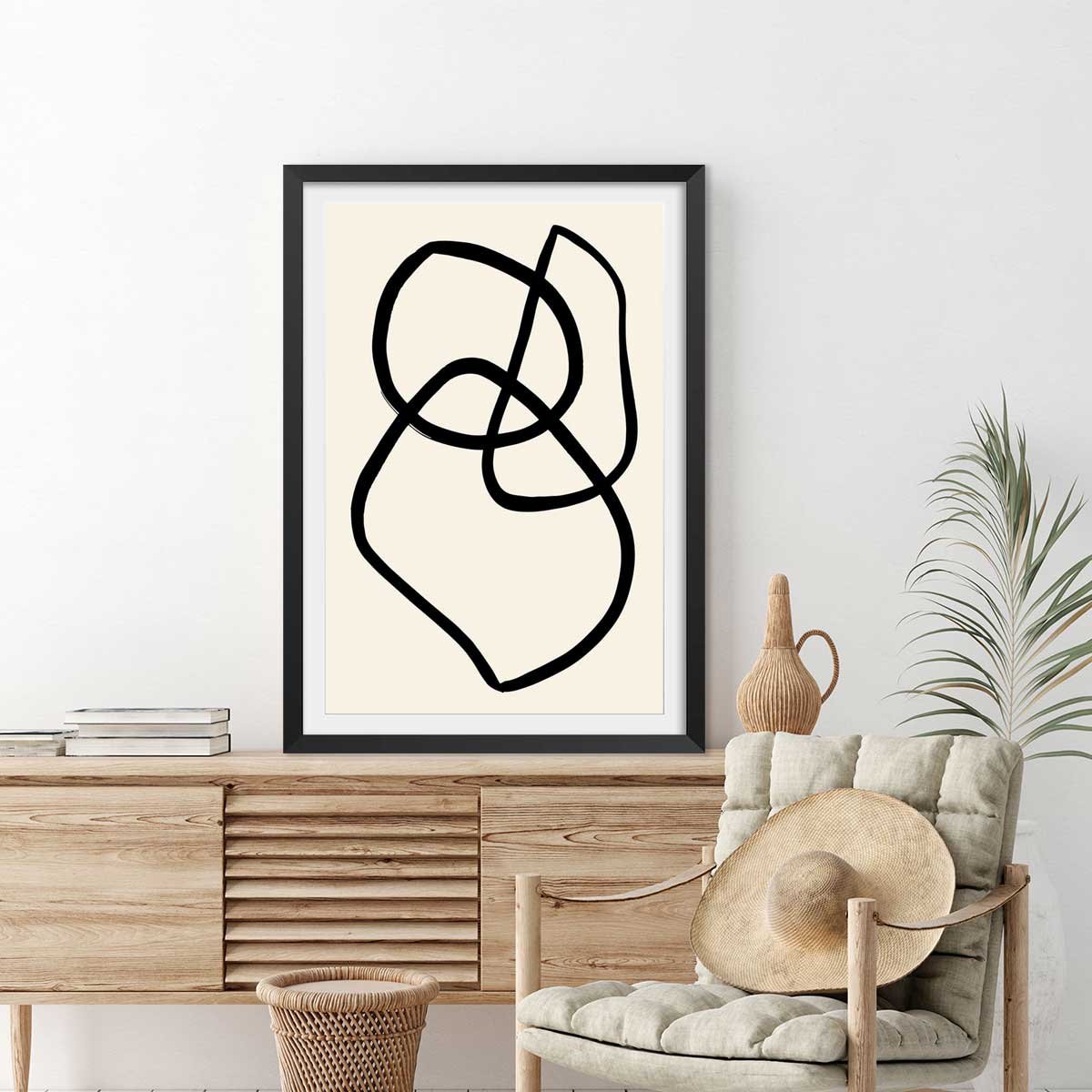 Affiche line art bold II affiche + cadre en bois - noir, HEXOA