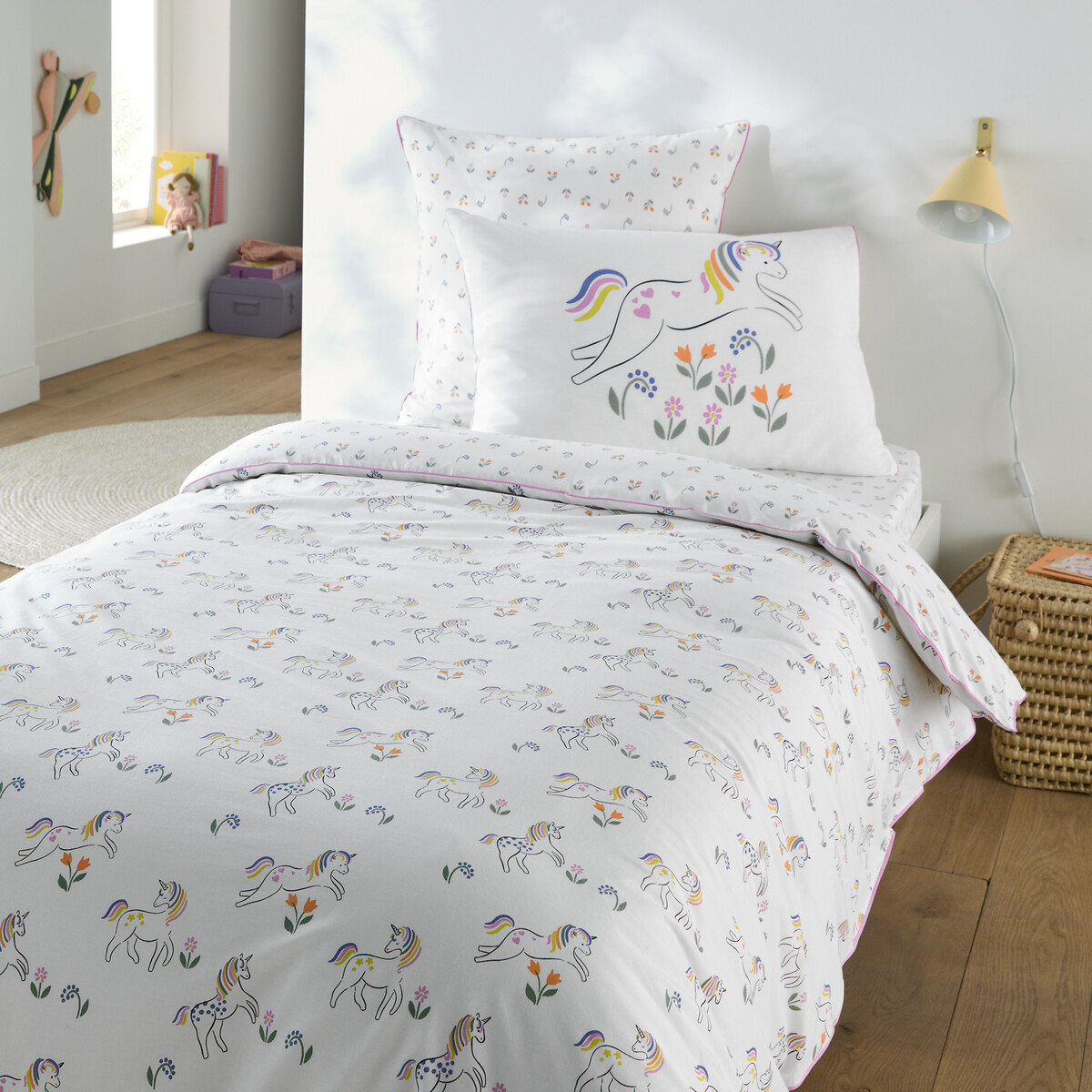 Tamila Unicorn Print 50% Recycled Cotton Child's Pillowcase animal print, LA REDOUTE INTERIEURS