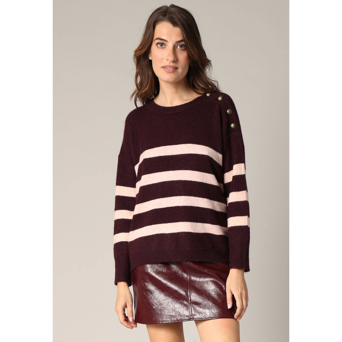 Pull rayé avec boutons décoratifs FRANCINE prune, DEELUXE