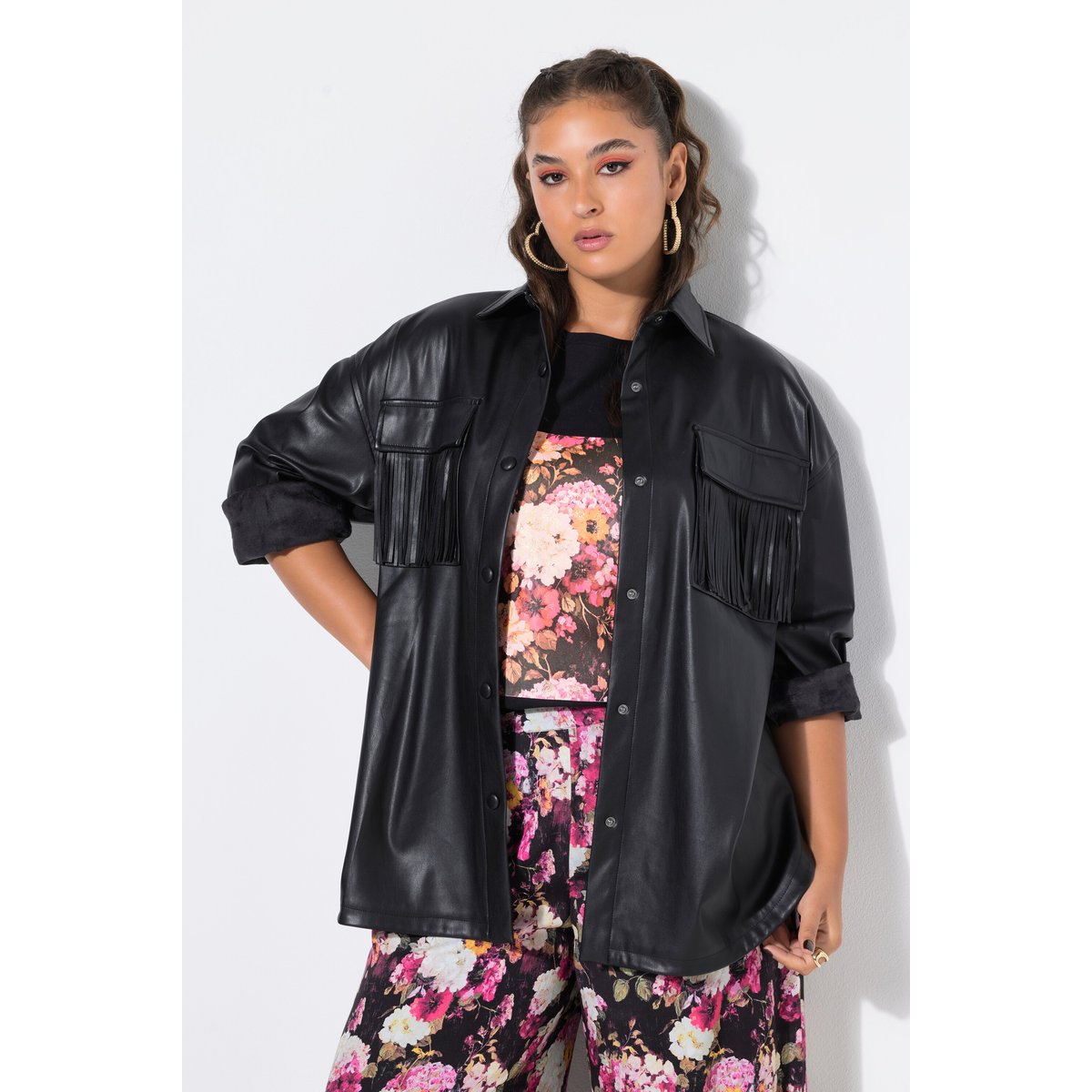 Chemise oversized en similicuir avec poches noir, STUDIO UNTOLD