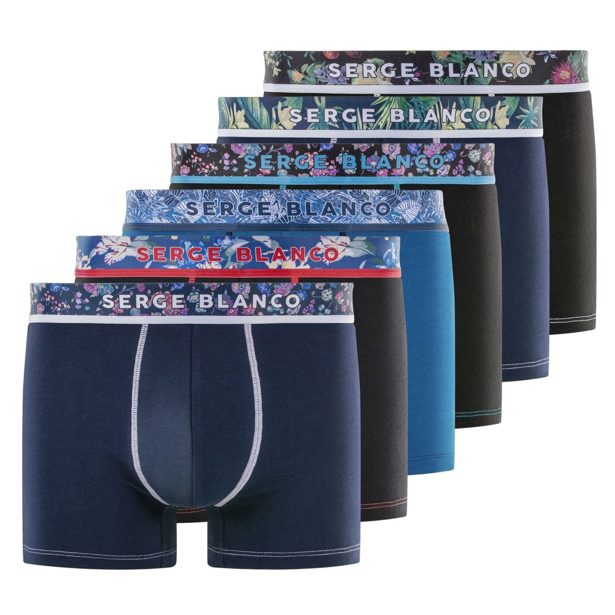 Lot De 6 Boxers Coton bleu/gris/noir, SERGE BLANCO