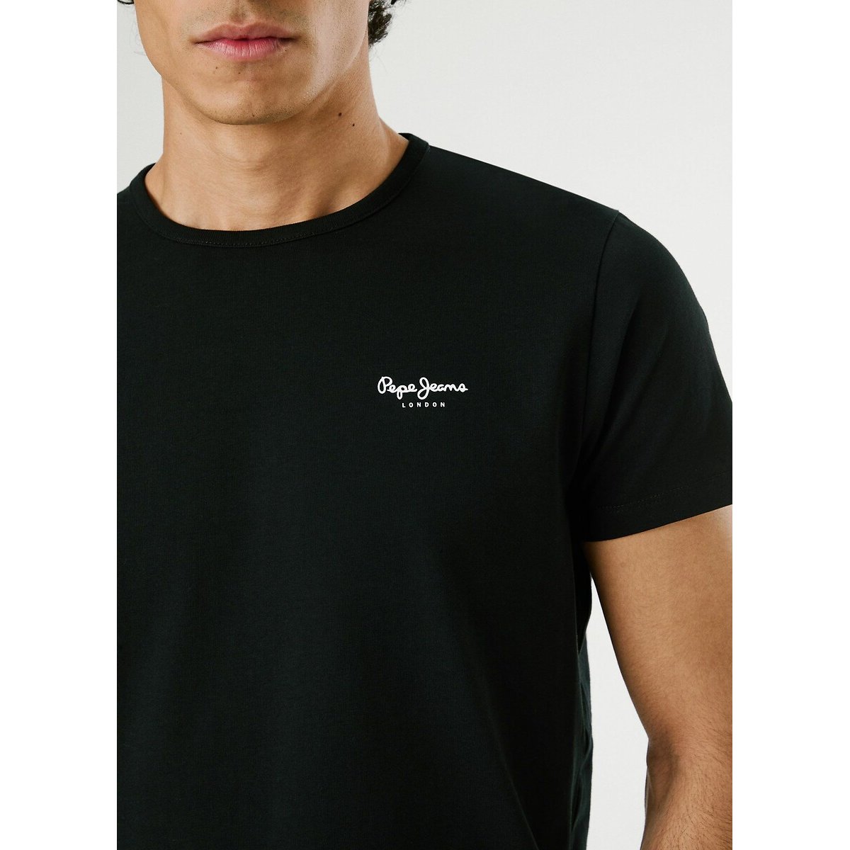 Camiseta de cuello redondo stretch Original Basic negro, PEPE JEANS