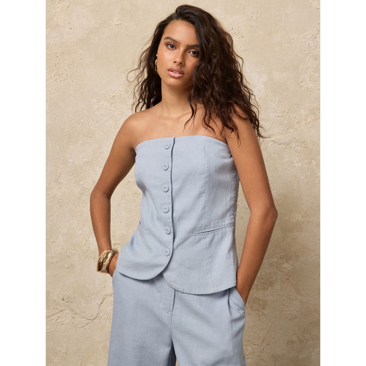 Gilet bandeau en lin mélangé bleu clair, NEXT