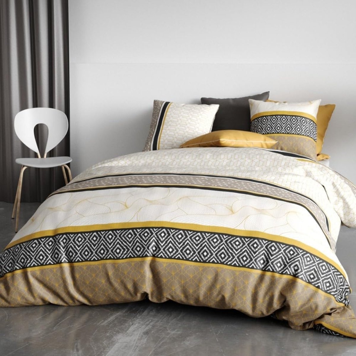 Housse de couette + 2 taies Cario jaune, EDEN