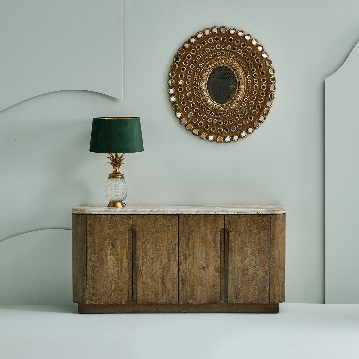 Buffet en bois massif et marbre BUREN beige, SIGNATURE