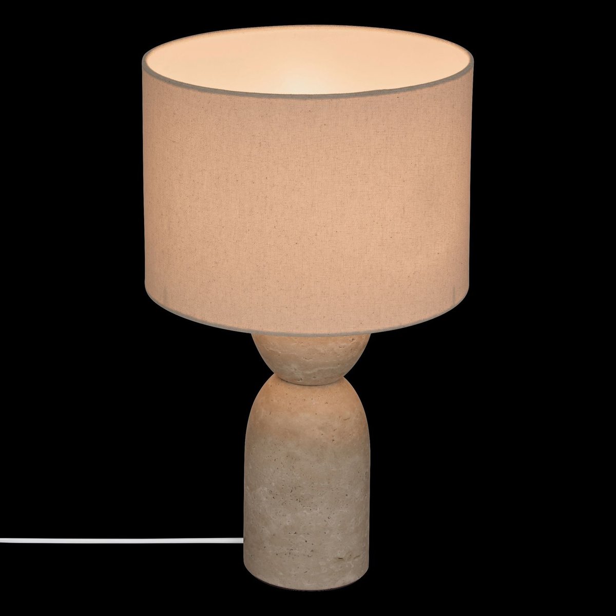 Lampe à poser travertin abat-jour lin ERIN beige, ATMOSPHERA