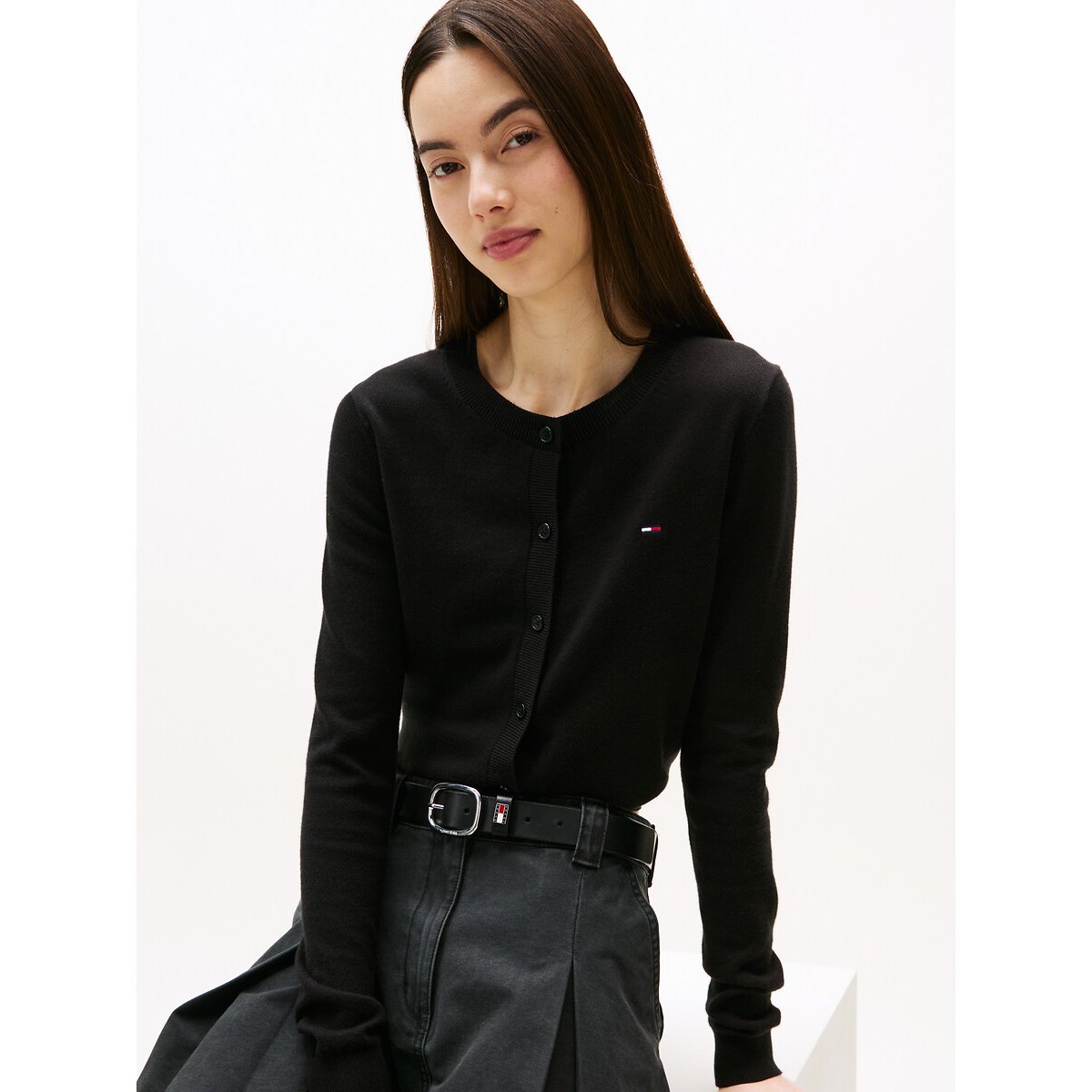 Cardigan col rond noir, TOMMY JEANS