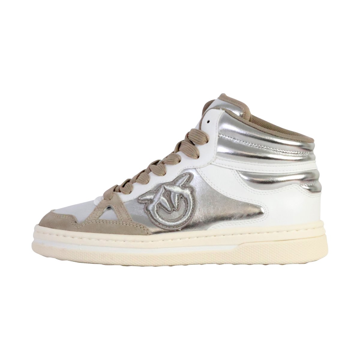 Basket Montante Cuir Mandy 02 argent blanc, PINKO