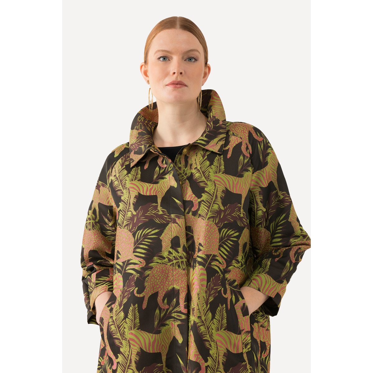 Veste à col chemise, tissu Jacquard à motif noir, ULLA POPKEN