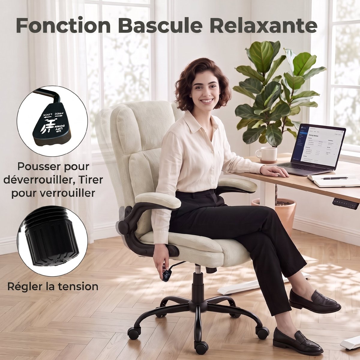 Chaise de bureau Acier Beige beige, noir, HOMCOM