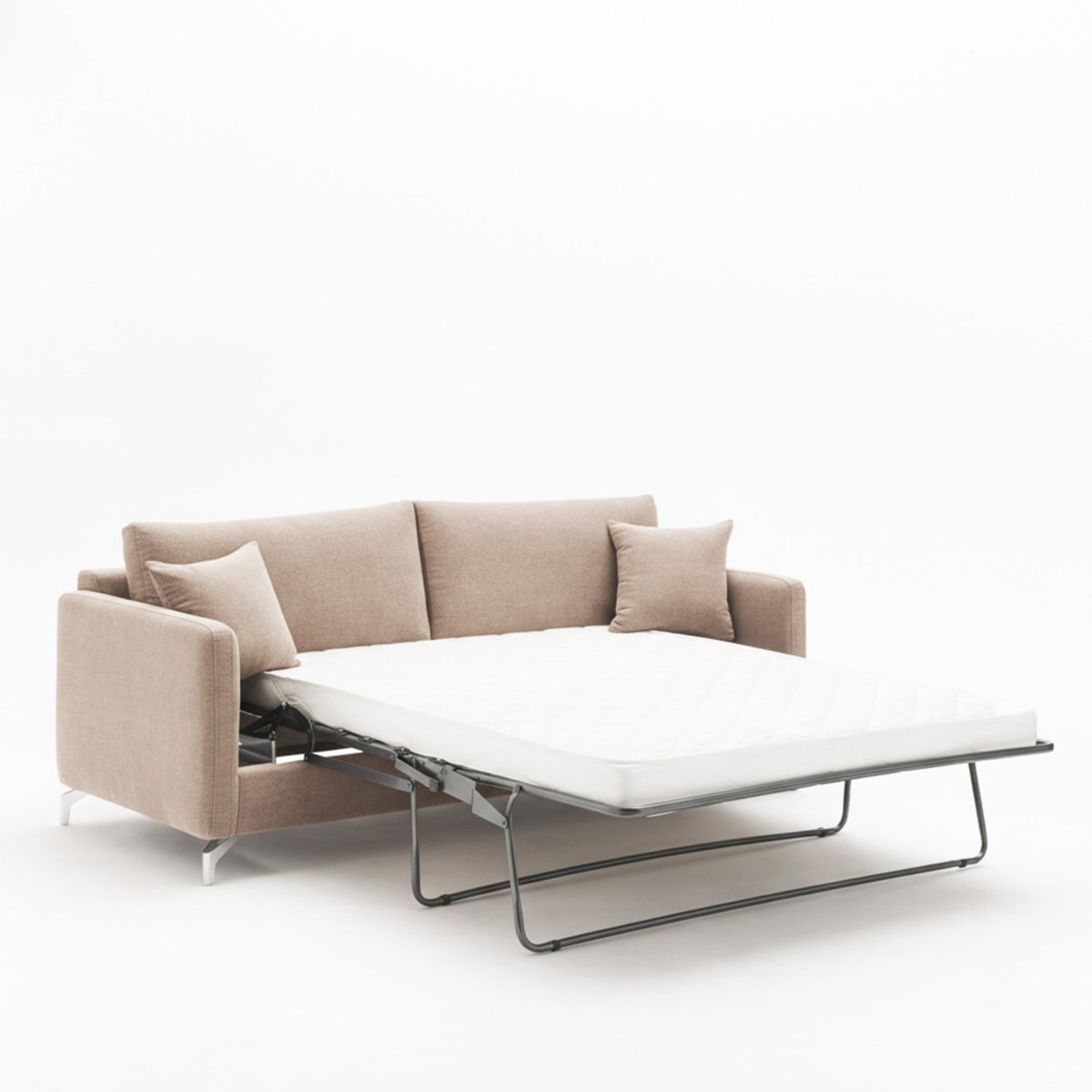 Canapé convertible express 3 places en tissu et pieds chrome- STEFFEN beige, DRAWER