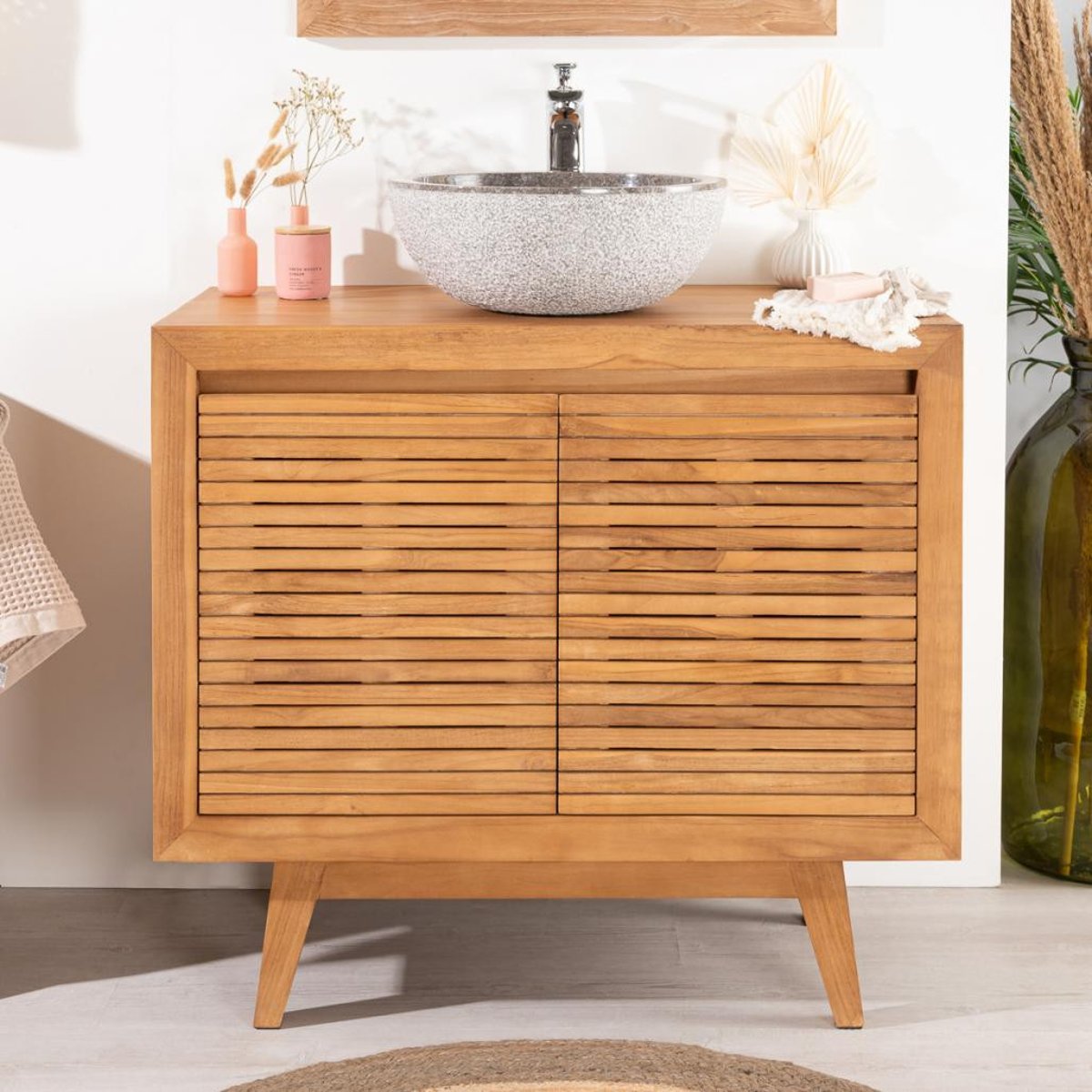 Meuble en teck rectangle 90 VINTAGE naturel, WANDA COLLECTION