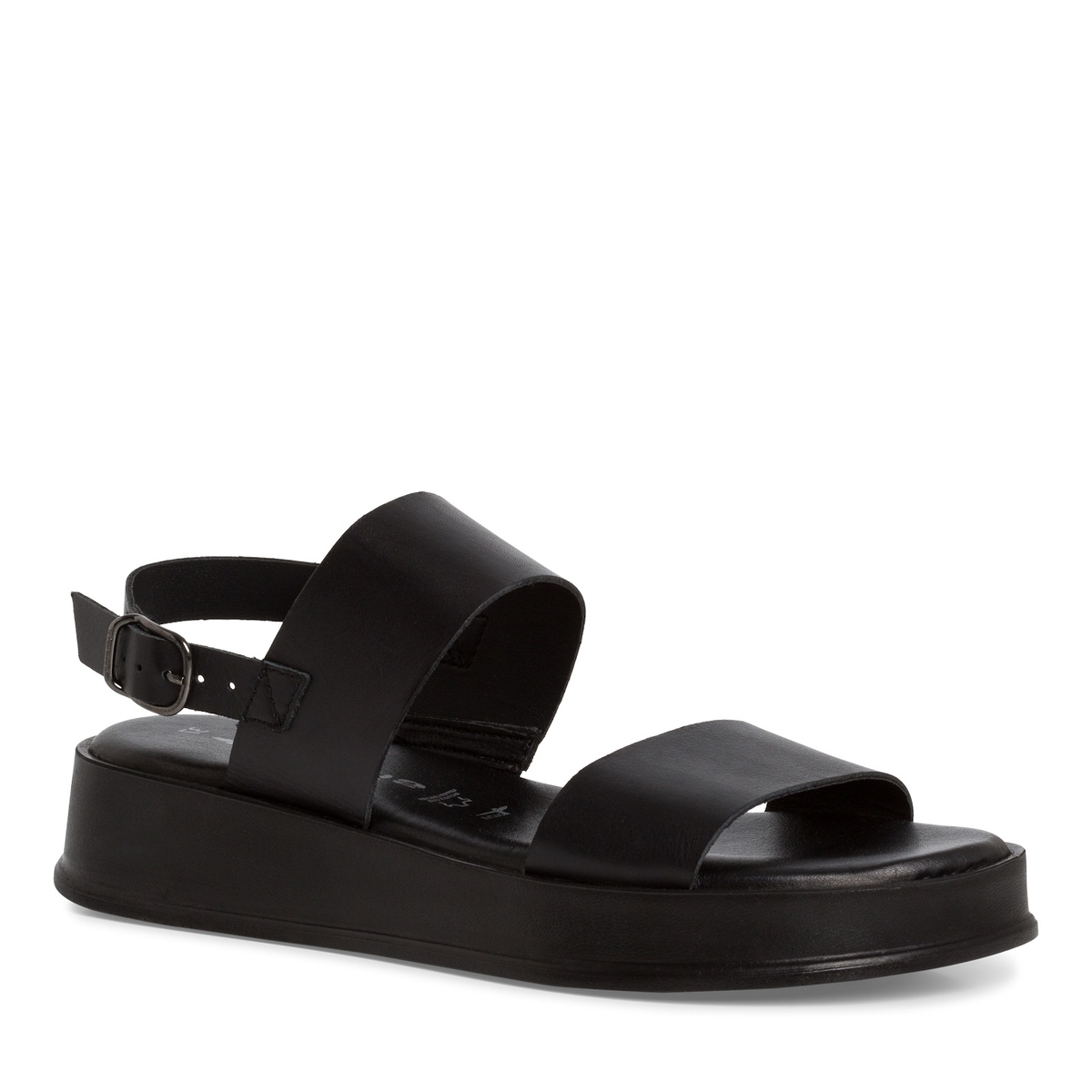 Sandales plateforme en cuir noir, TAMARIS