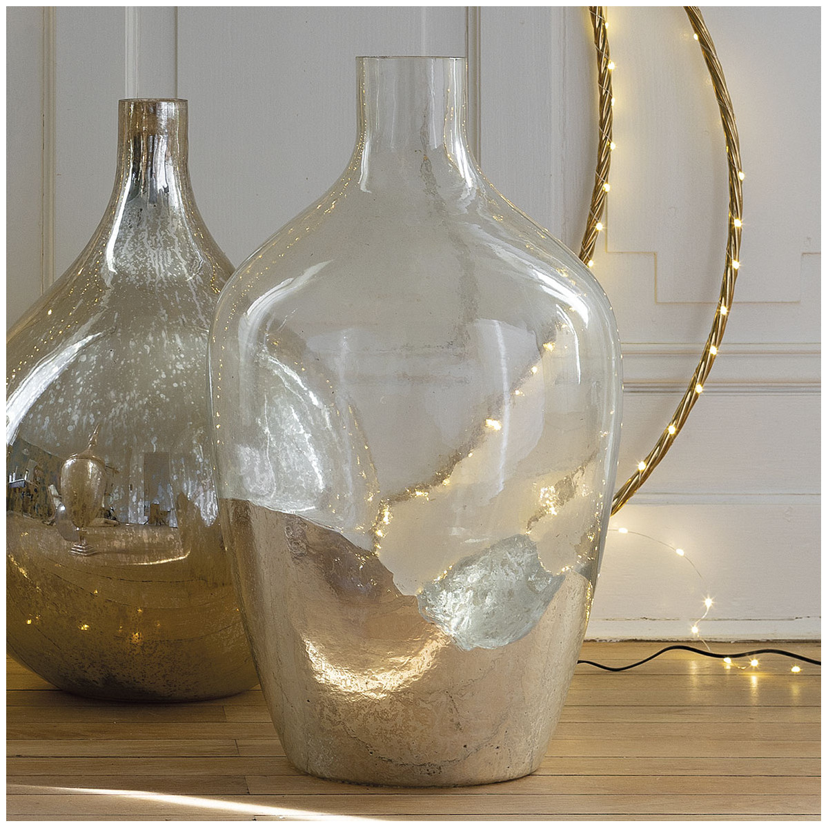 Vase bonbonne verre argent, BLANC D’IVOIRE
