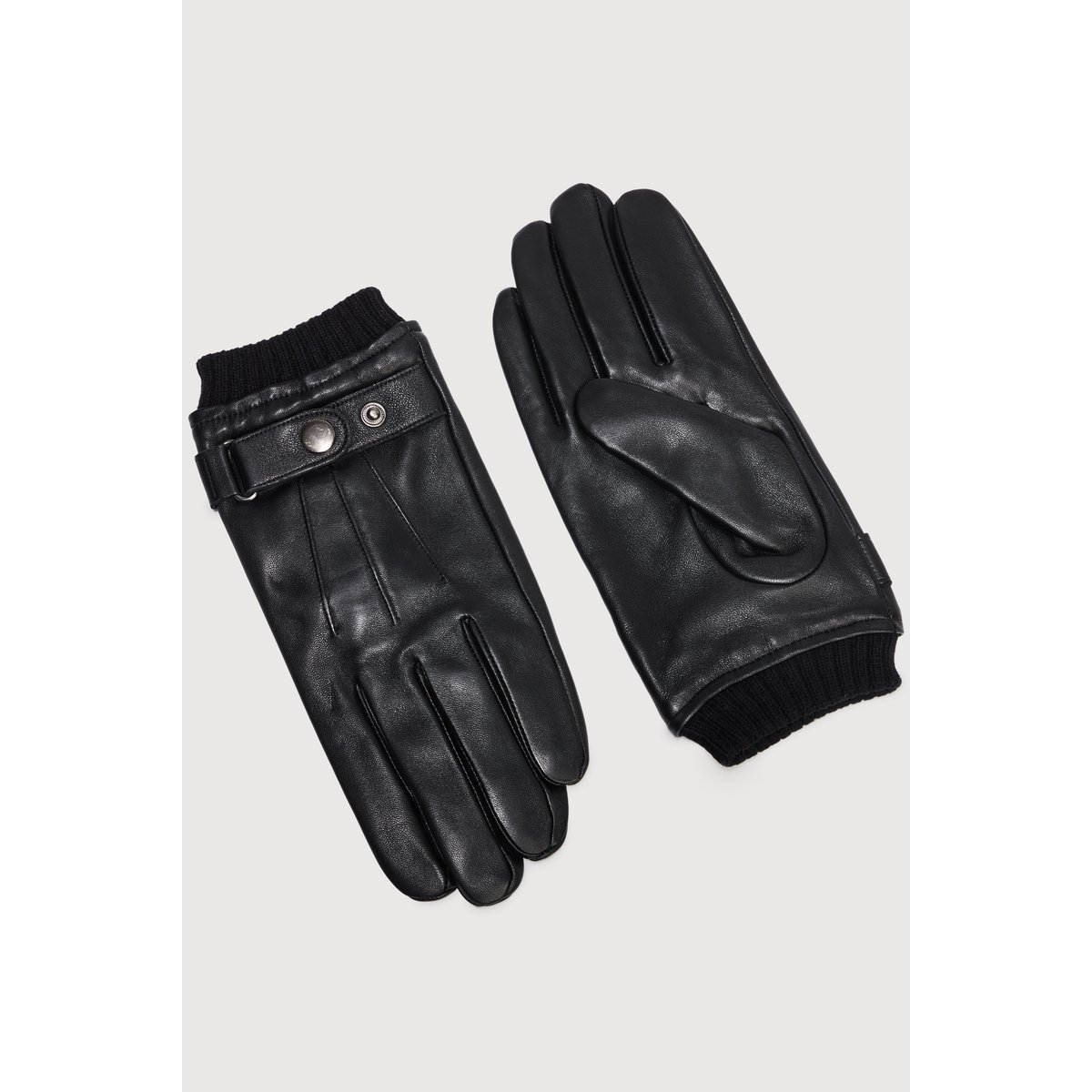 Gants en cuir avec doublure noir, BONOBO