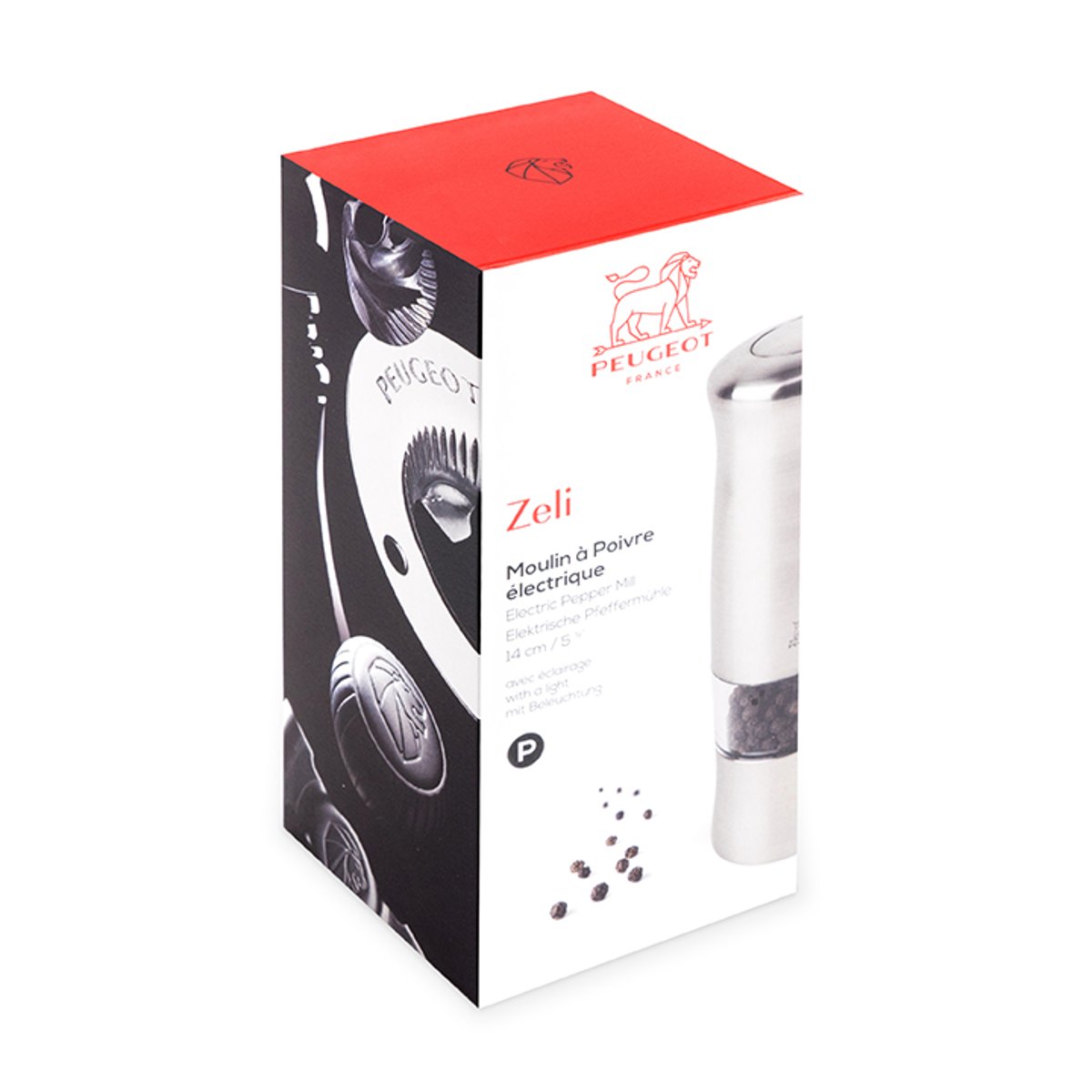 Moulin à poivre électrique en ABS 14 cm ZELI inox, PEUGEOT