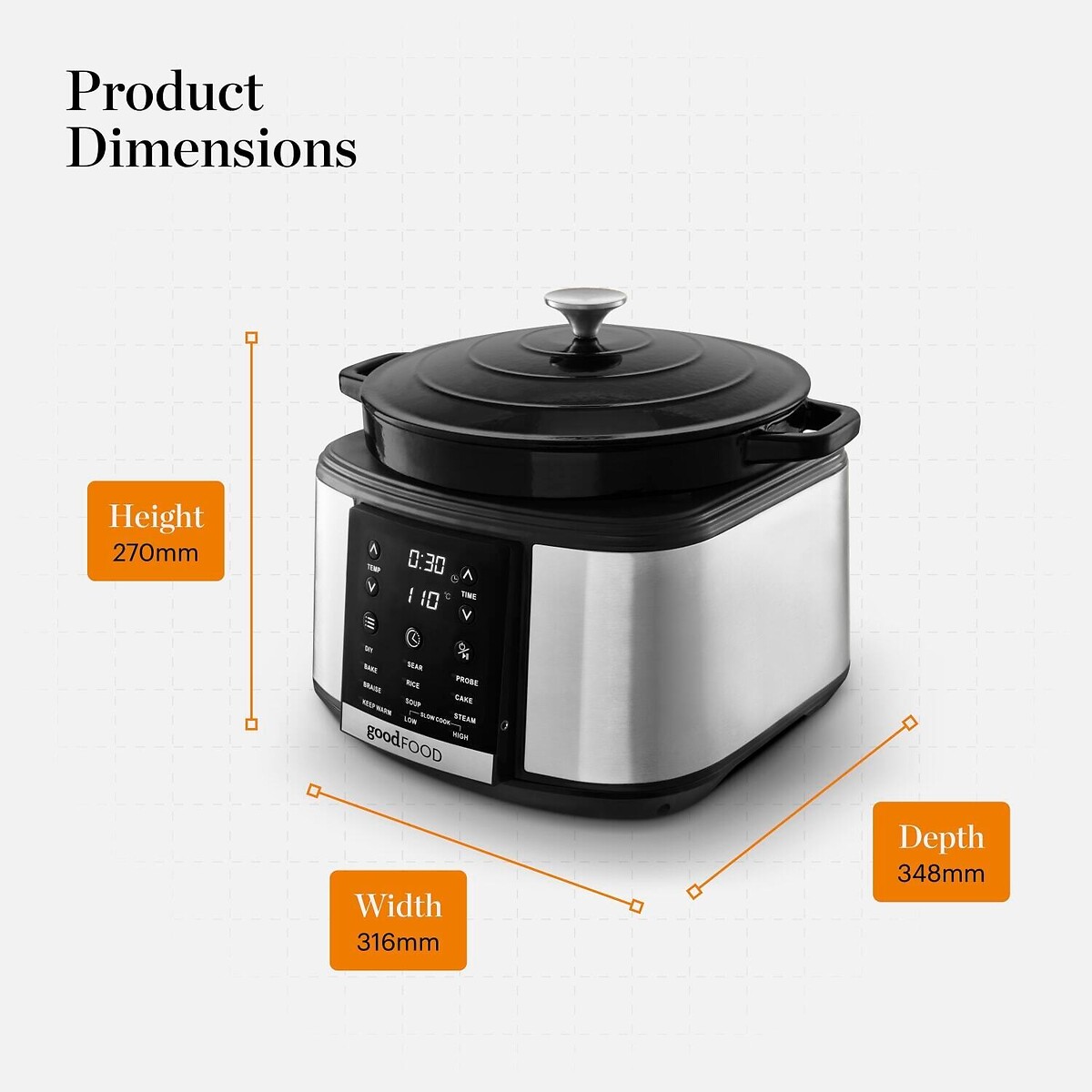 12-in-1 Cast Iron Multi-Cooker - GF16012 silver-coloured, GOOD FOOD BY TOWER