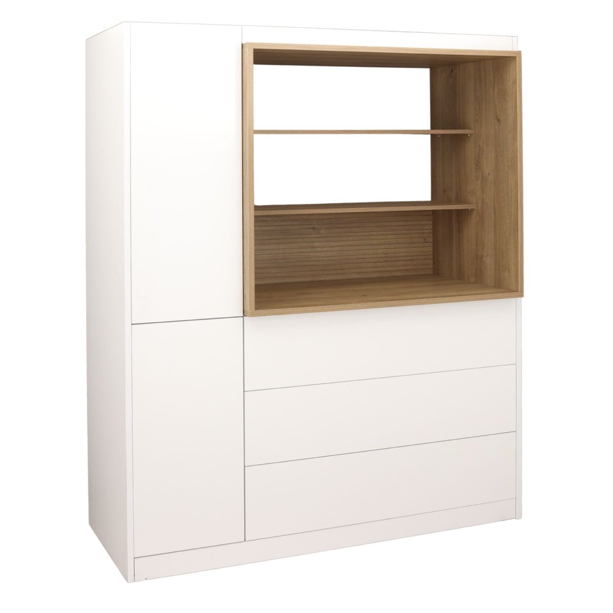 Combiné commode à langer 3 tiroirs, 1 colonne et niche décor chêne mokka blanc, SAUTHON