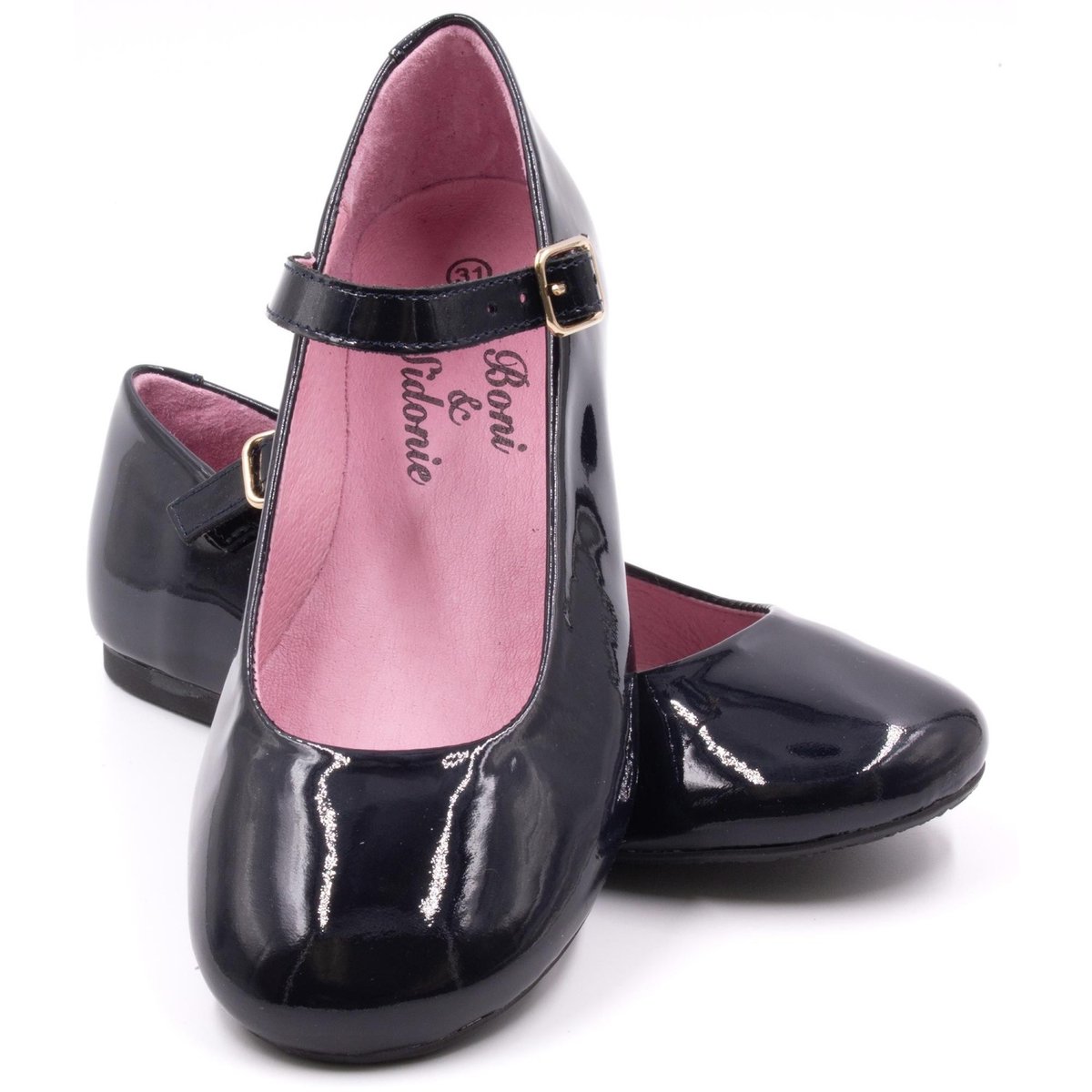 Ballerines fille vernis à bride plate – BONI HORTENSE bleu marine, BONI&SIDONIE