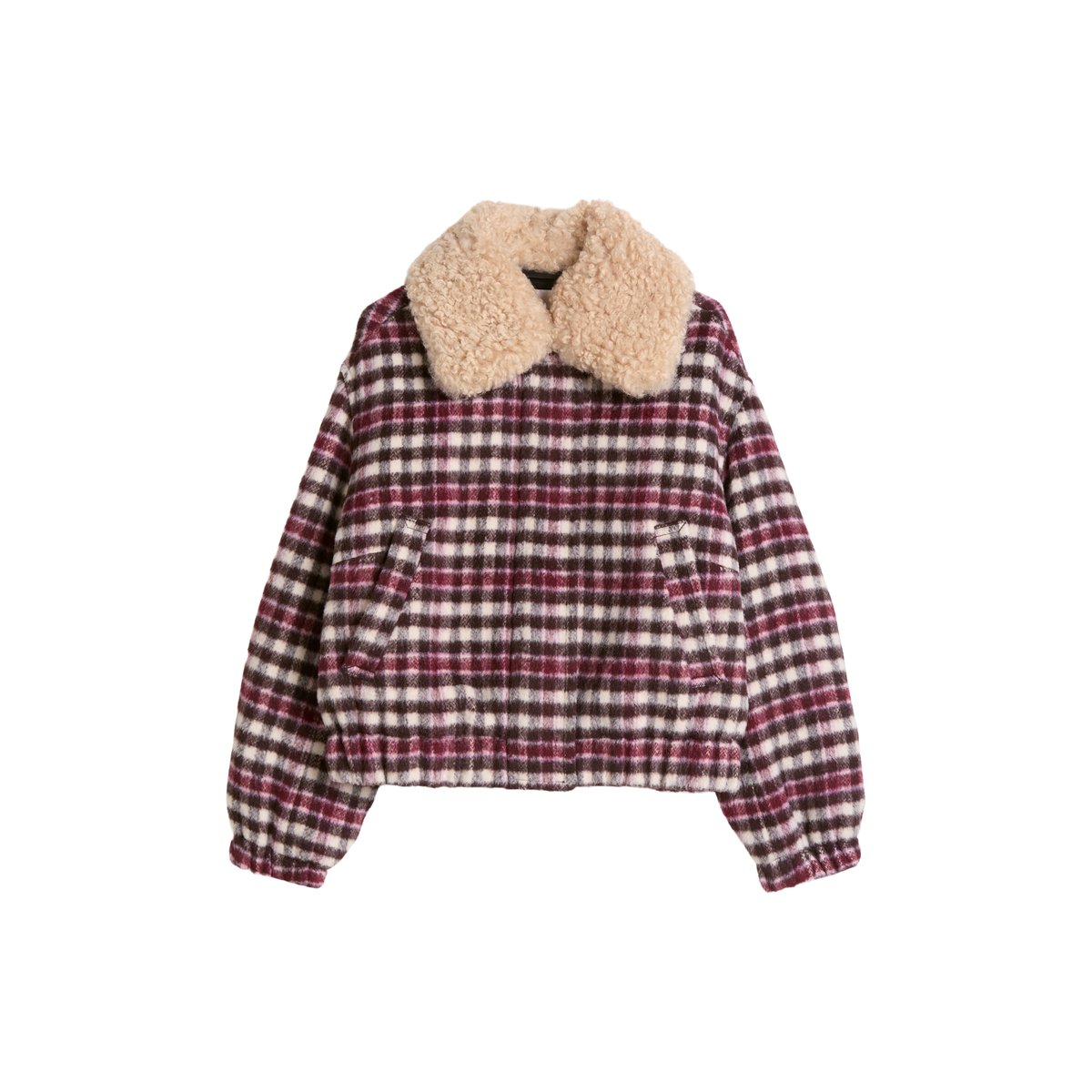 Blouson en laine à carreaux, coupe regular avec un col en peluche amovible blanc, MARC O’POLO DENIM