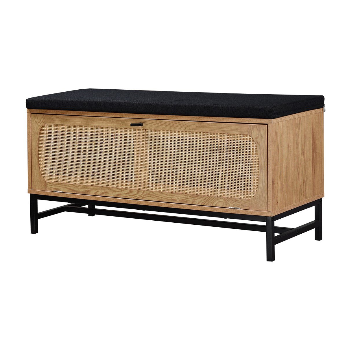 Banc d'entrée avec rangements, façade en rotin L100 cm - JAYA bois clair, CALICOSY