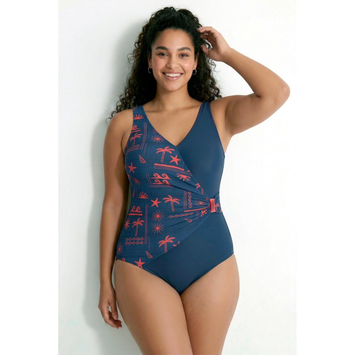 Maillot de bain effet cache-cœur bleu foncé, ULLA POPKEN