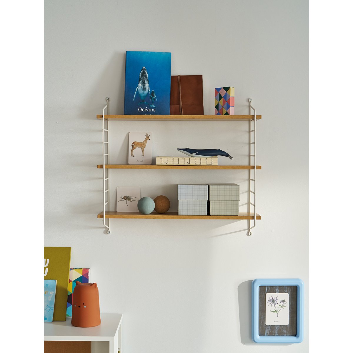 Etagère murale filaire en métal, étagère effet bois blanc, VERTBAUDET